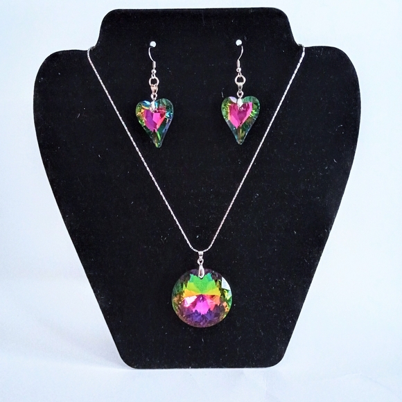 Handcrafted Rainbow Faceted Necklace and Earrings - Picture 7 of 8